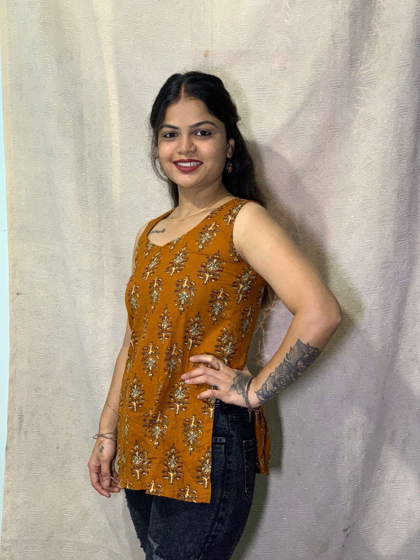 Kuhoo’s Yashashree Mustard Cotton Kurthi 🌼