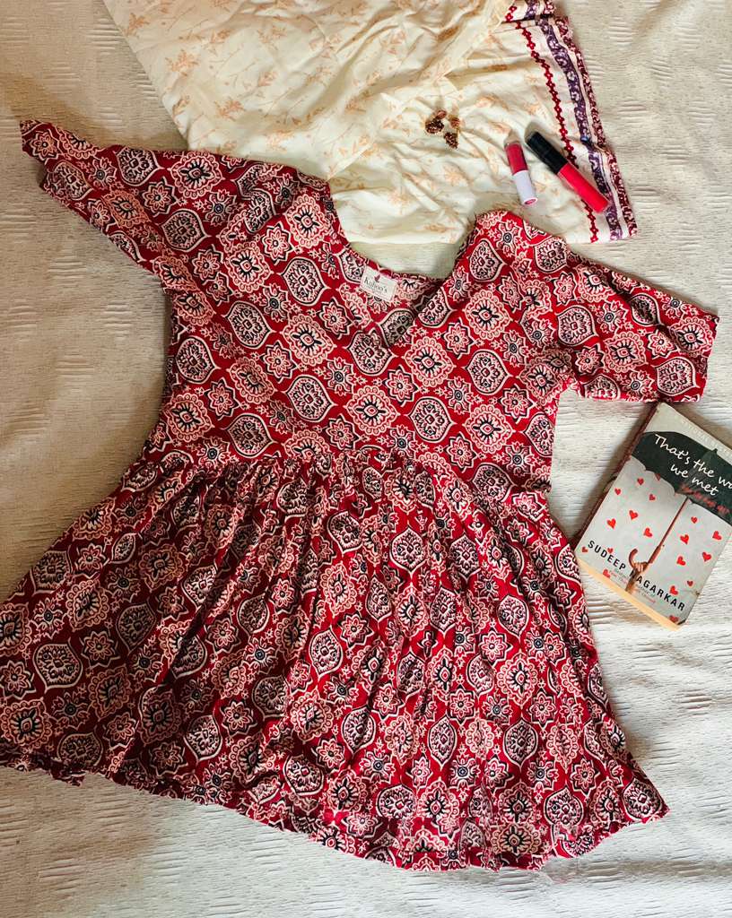 Anika Women’s Kalamkari Red Flare Kurthi