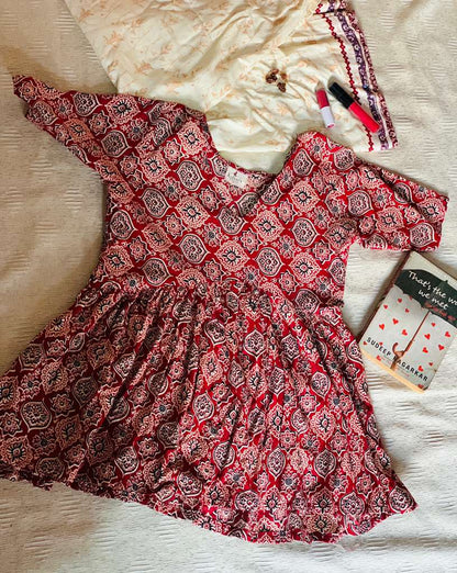 Anika Women’s Kalamkari Red Flare Kurthi
